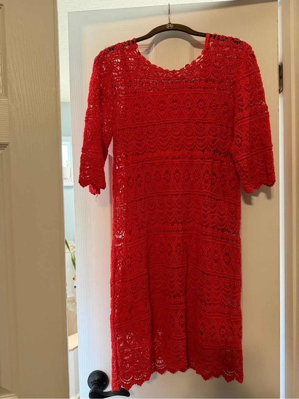 Solitaire Red Crochet 3/4 Sleeve Dress Women’s Size S